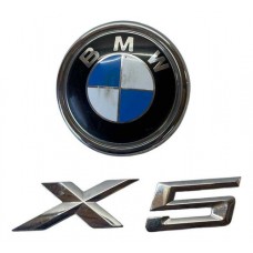 Emblema Tampa Traseira Bmw X5 Com Detalhe Prata